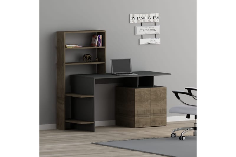 Leluard Skrivbord 146 cm med Förvaring Hyllor + Skåp - Valnötsbrun/Antracit - Skrivbord
