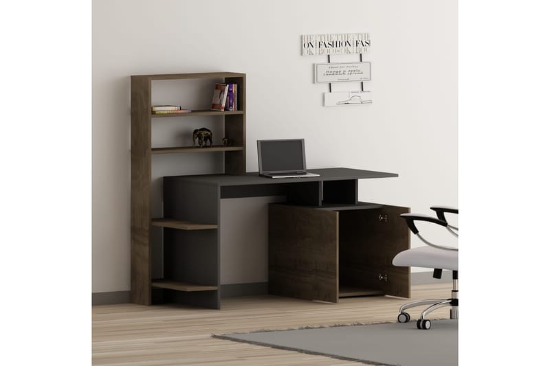 Leluard Skrivbord 146 cm med Förvaring Hyllor + Skåp - Valnötsbrun/Antracit - Skrivbord