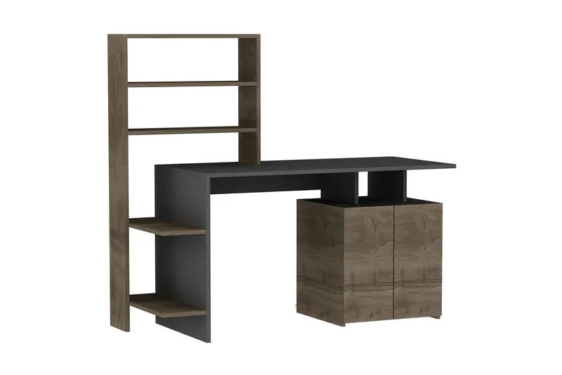 Leluard Skrivbord 146 cm med Förvaring Hyllor + Skåp, Valnötsbrun/Antracit