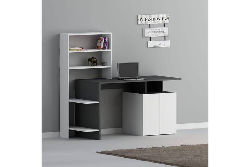 Leluard Skrivbord 146 cm med Förvaring Hyllor+Skåp - Vit/Antracit - Skrivbord