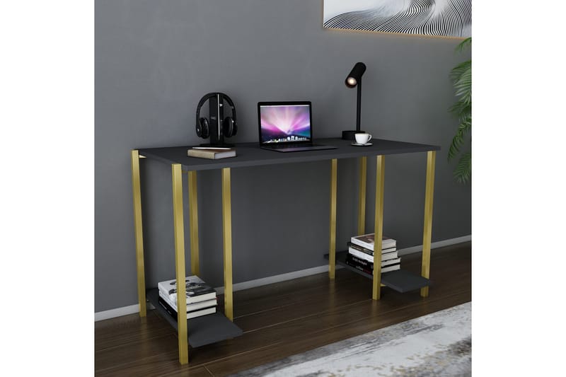 Malem Skrivbord 60x73,8x125,2 cm med förvaring - Guld/Antracit - Skrivbord