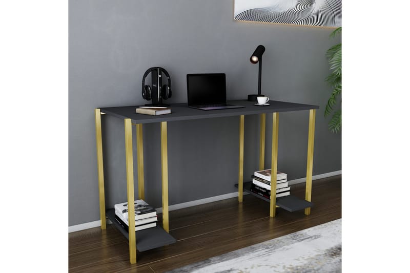 Malem Skrivbord 60x73,8x125,2 cm med förvaring - Guld/Antracit - Möbler - Bord & matgrupper - Kontorsbord - Skrivbord