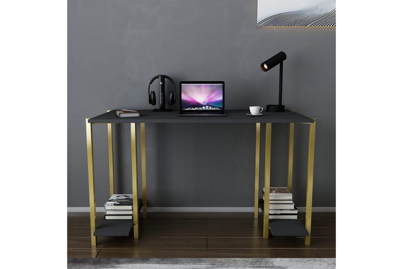 Malem Skrivbord 60x73,8x125,2 cm med förvaring - Guld/Antracit - Skrivbord