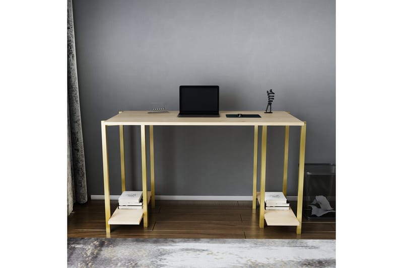 Malem Skrivbord 60x73,8x125,2 cm med förvaring - Guld/Brun - Skrivbord
