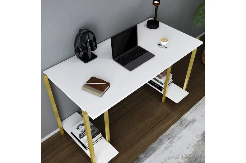 Malem Skrivbord 60x73,8x125,2 cm med förvaring - Guld/Vit - Möbler - Bord & matgrupper - Kontorsbord - Skrivbord