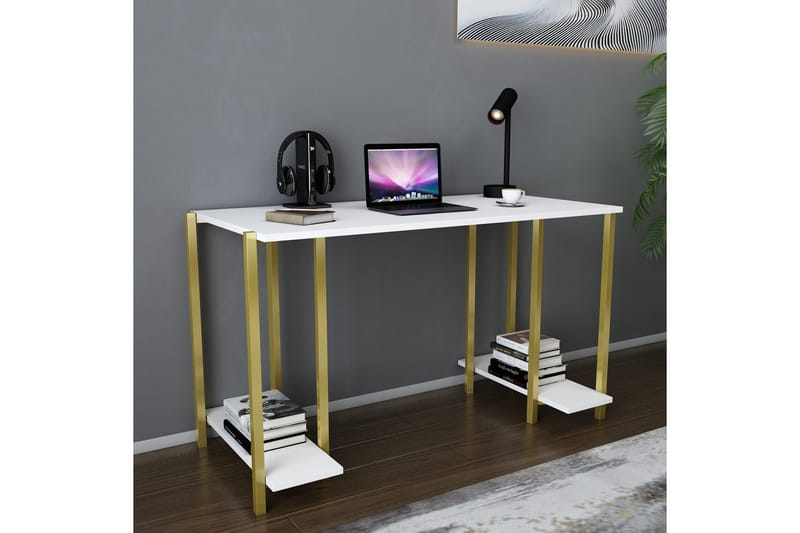 Malem Skrivbord 60x73,8x125,2 cm med förvaring - Guld/Vit - Möbler - Bord & matgrupper - Kontorsbord - Skrivbord