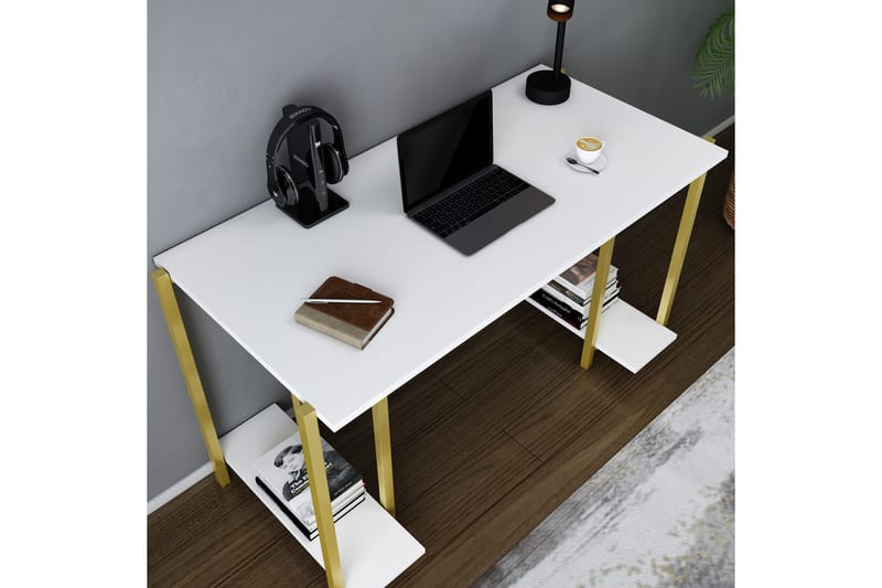 Malem Skrivbord 60x73,8x125,2 cm med förvaring - Guld/Vit - Möbler - Bord & matgrupper - Kontorsbord - Skrivbord