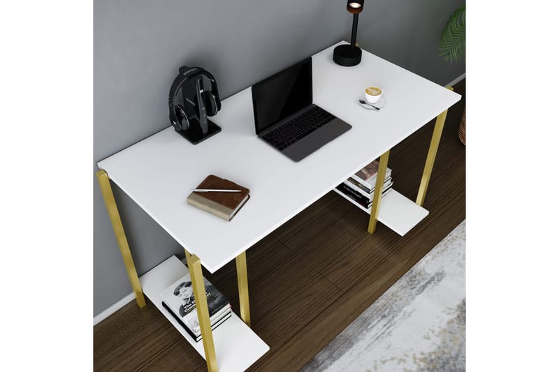 Malem Skrivbord 60x73,8x125,2 cm med förvaring - Guld/Vit - Skrivbord