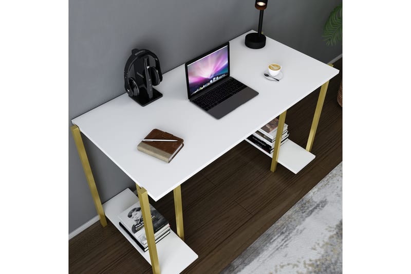 Malem Skrivbord 60x73,8x125,2 cm med förvaring - Guld/Vit - Möbler - Bord & matgrupper - Kontorsbord - Skrivbord
