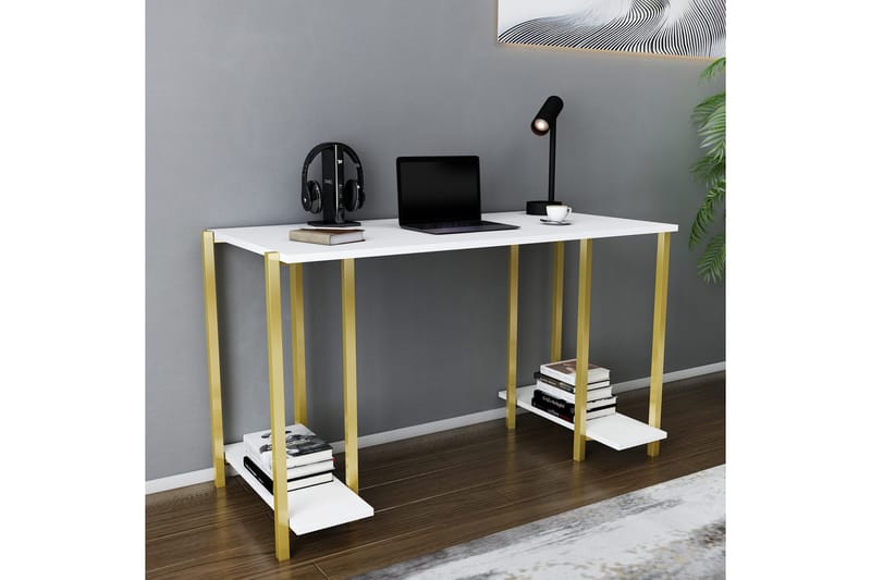 Malem Skrivbord 60x73,8x125,2 cm med förvaring - Guld/Vit - Möbler - Bord & matgrupper - Kontorsbord - Skrivbord