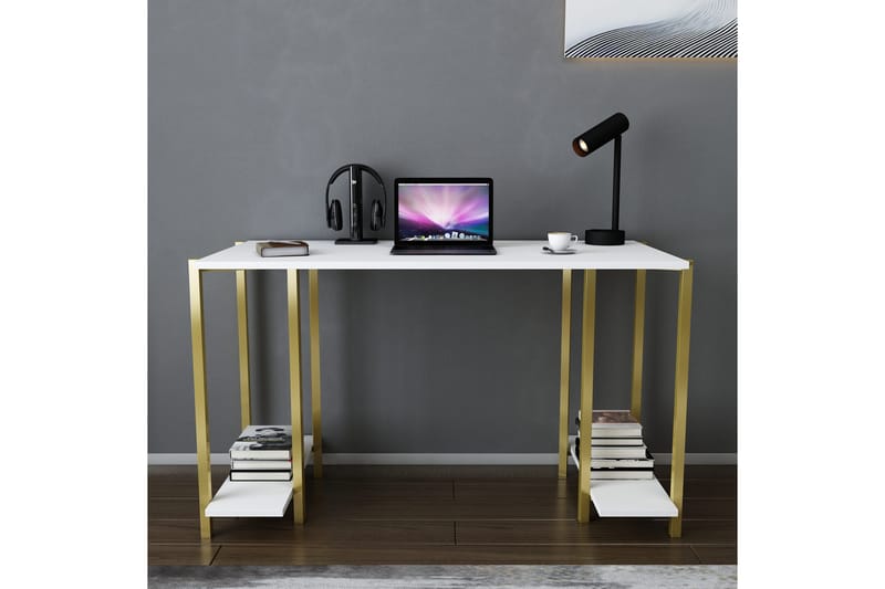 Malem Skrivbord 60x73,8x125,2 cm med förvaring - Guld/Vit - Skrivbord