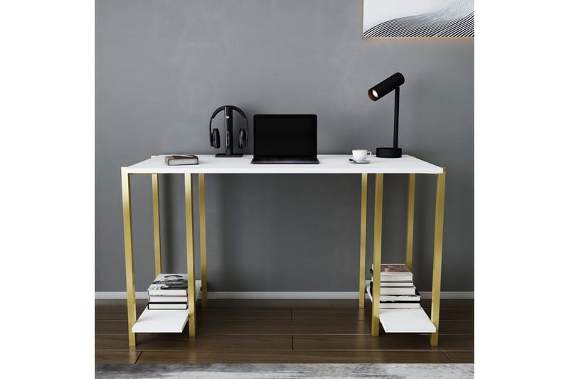 Malem Skrivbord 60x73,8x125,2 cm med förvaring - Guld/Vit - Möbler - Bord & matgrupper - Kontorsbord - Skrivbord