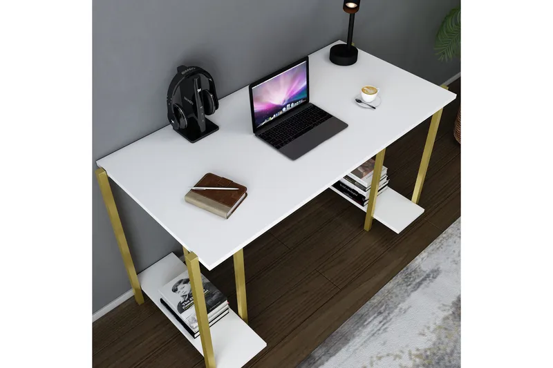 Malem Skrivbord 60x73,8x125,2 cm med förvaring - Guld/Vit - Möbler - Bord & matgrupper - Kontorsbord - Skrivbord