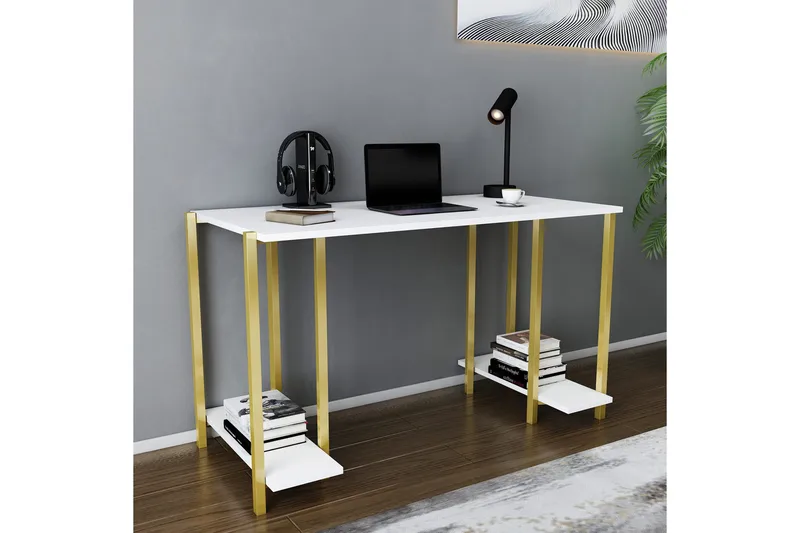 Malem Skrivbord 60x73,8x125,2 cm med förvaring - Guld/Vit - Möbler - Bord & matgrupper - Kontorsbord - Skrivbord