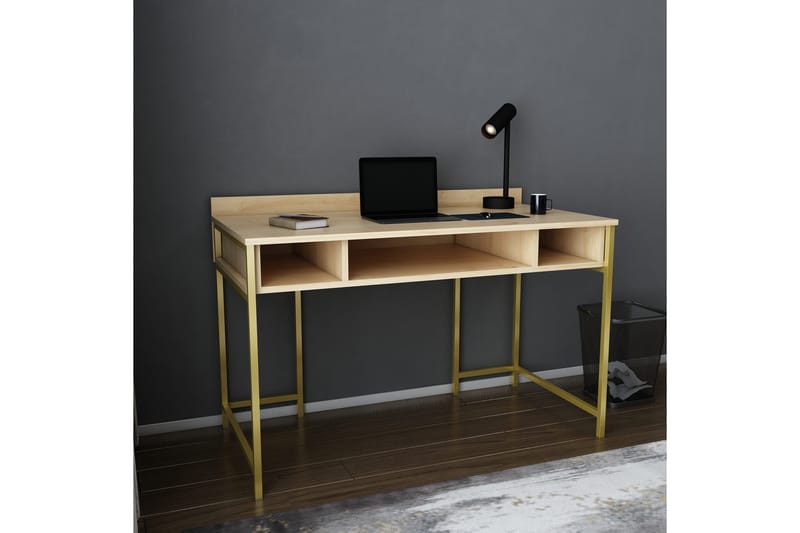 Malem Skrivbord 60x74,8x120 cm med förvaring - Guld/Brun - Skrivbord