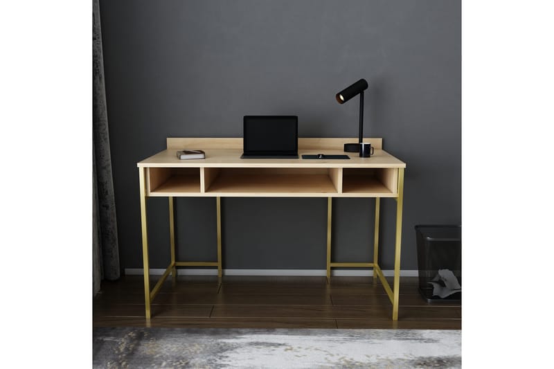 Malem Skrivbord 60x74,8x120 cm med förvaring - Guld/Brun - Skrivbord