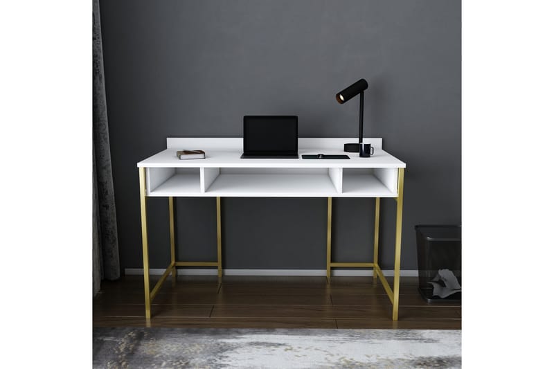 Malem Skrivbord 60x74,8x120 cm med förvaring - Guld/Vit - Skrivbord