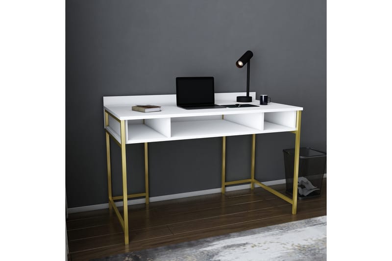 Malem Skrivbord 60x74,8x120 cm med förvaring - Guld/Vit - Skrivbord