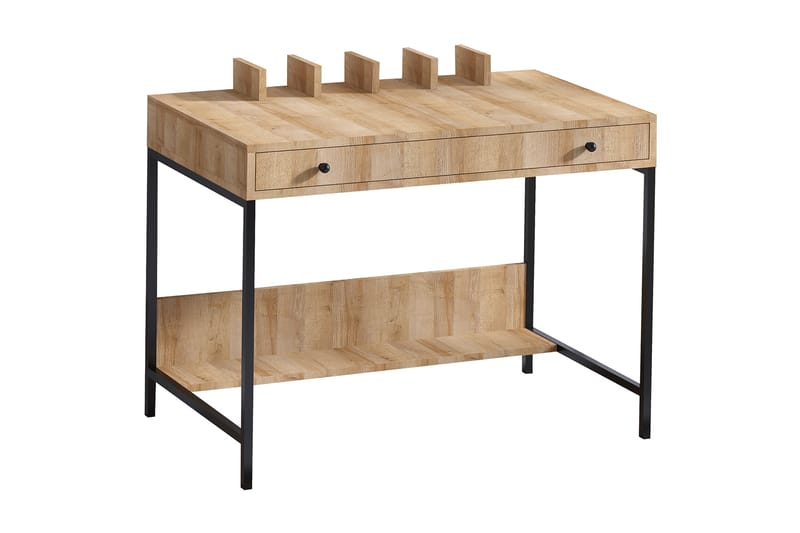 Manakula Skrivbord 100 cm med Förvaring Hyllor + Låda - Natur/Svart - Skrivbord