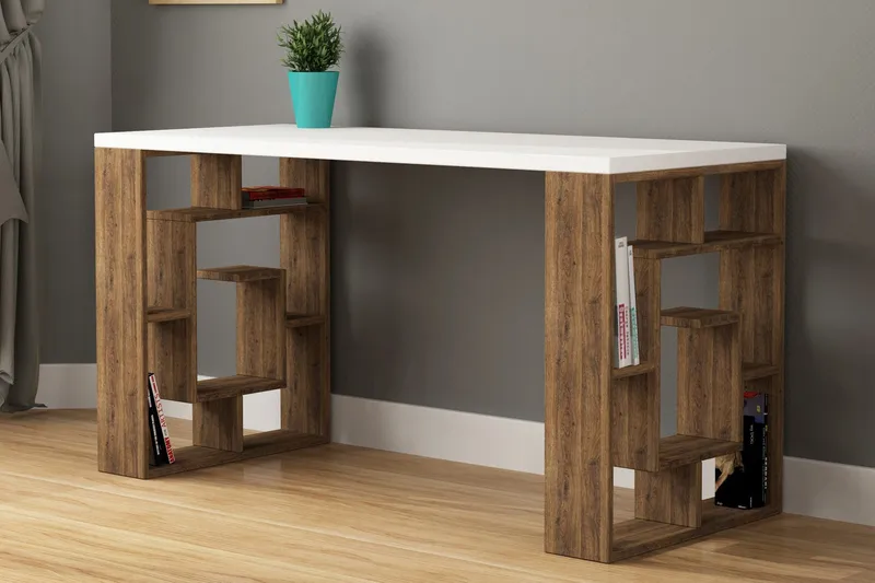 Mazell Skrivbord 140 cm med Förvaring Hyllor - Brun/Vit - Möbler - Bord & matgrupper - Kontorsbord - Skrivbord