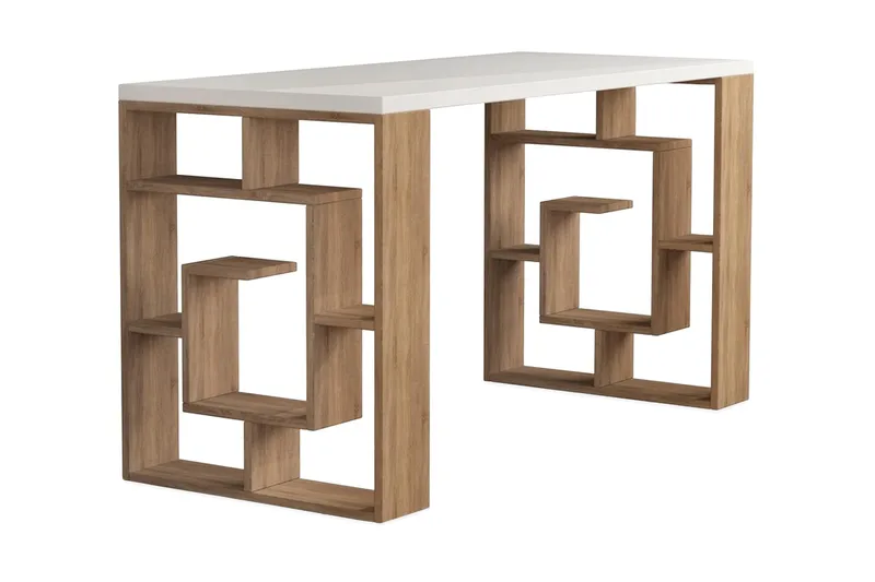 Mazell Skrivbord 140 cm med Förvaring Hyllor - Vit/Brun - Möbler - Bord & matgrupper - Kontorsbord - Skrivbord