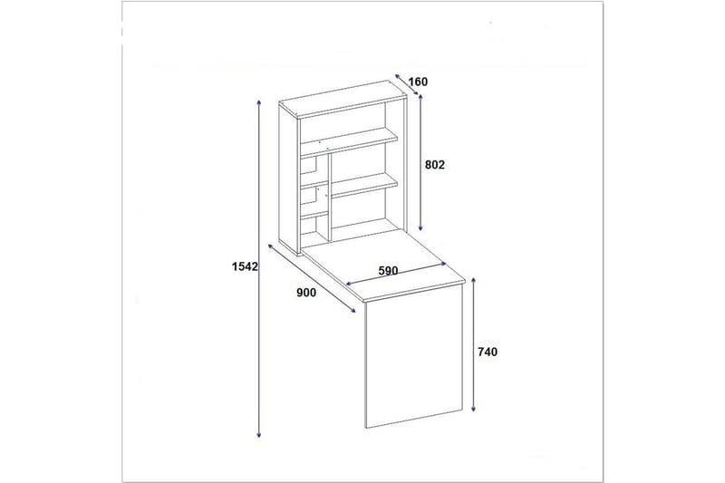 Mcmillan Väggskrivbord 90 cm med Förvaring Hyllor - Vit - Skrivbord