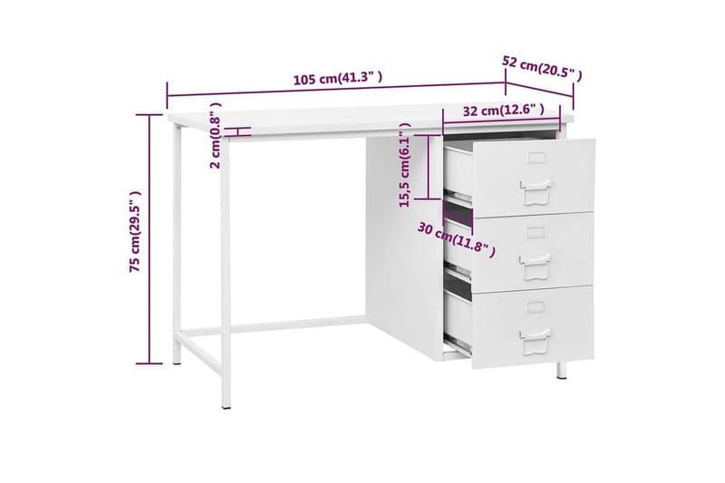 Skrivbord med lådor industriell vit 105x52x75 cm stål - Vit - Möbler - Bord & matgrupper - Kontorsbord - Skrivbord