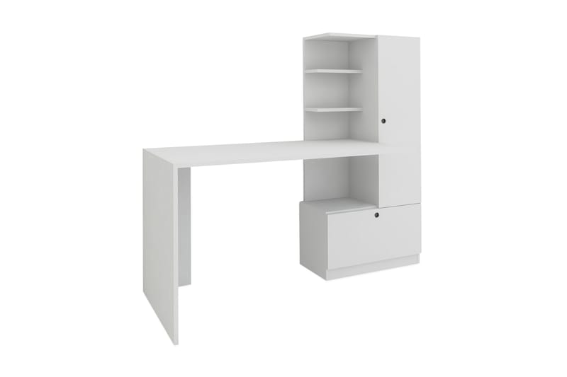 Merinoz Skrivbord 150 cm med Förvaring Hyllor + Låda + Skåp - Vit - Skrivbord