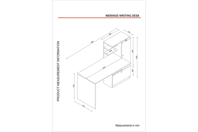 Merinoz Skrivbord 150 cm med Förvaring Hyllor + Låda + Skåp - Vit/Valnötsbrun - Möbler - Bord & matgrupper - Kontorsbord - Skrivbord
