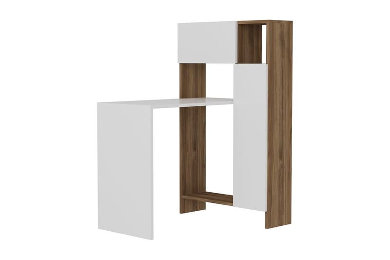 Mijara Skrivbord 90 cm med Förvaring Hyllor+Skåp - Vit/Valnötsbrun - Skrivbord