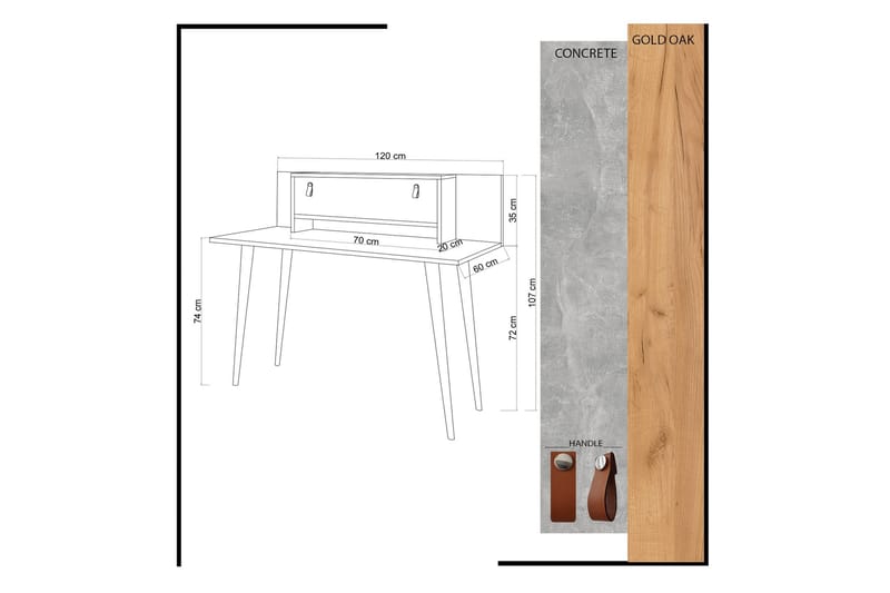 Mod Design Skrivbord 120 cm med Förvaring Hylla+Lucka Läderb - Trä/Vit - Skrivbord