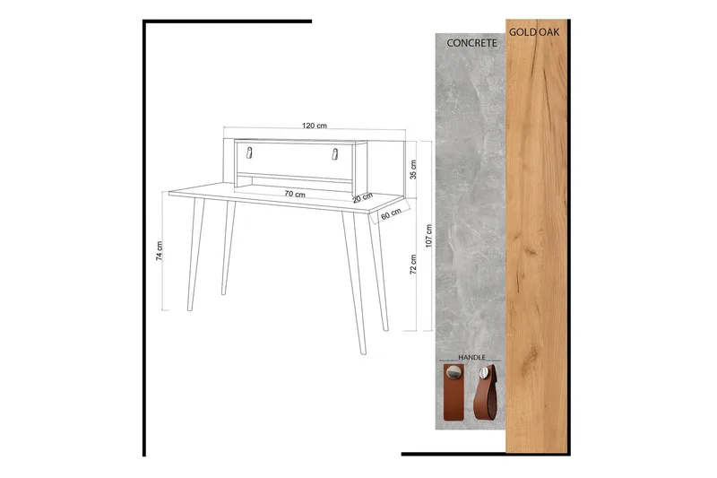 Mod Design Skrivbord 120 cm med Förvaring Hylla+Lucka Läderb - Trä/Vit - Möbler - Bord & matgrupper - Kontorsbord - Skrivbord