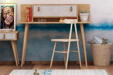 Mod Design Skrivbord 120 cm med Förvaring Hylla+Lucka Läderb - Trä/Vit - Möbler - Bord & matgrupper - Kontorsbord - Skrivbord