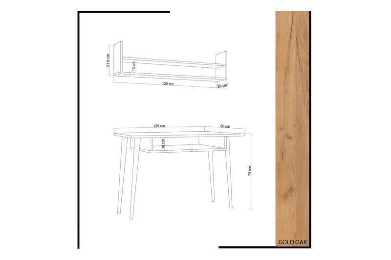 Mod Design Skrivbord 120 cm med Förvaring Vägghylla - Trä - Skrivbord