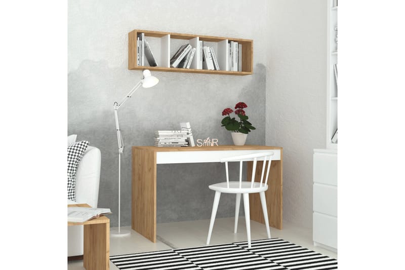 Mod Design Skrivbord 120 cm med Förvaring Vägghylla - Trä/Vit - Skrivbord