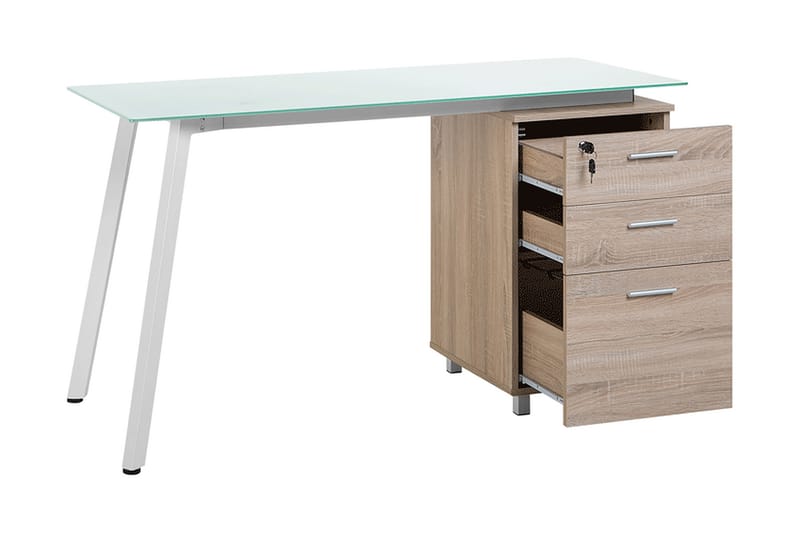 Montevideo Skrivbord 130 cm med Förvaring 3 Lådor - Vit/Ljusbrun - Möbler - Bord & matgrupper - Kontorsbord - Skrivbord