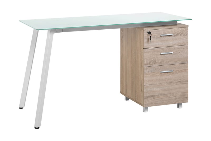 Montevideo Skrivbord 130 cm med Förvaring 3 Lådor - Vit/Ljusbrun - Möbler - Bord & matgrupper - Kontorsbord - Skrivbord