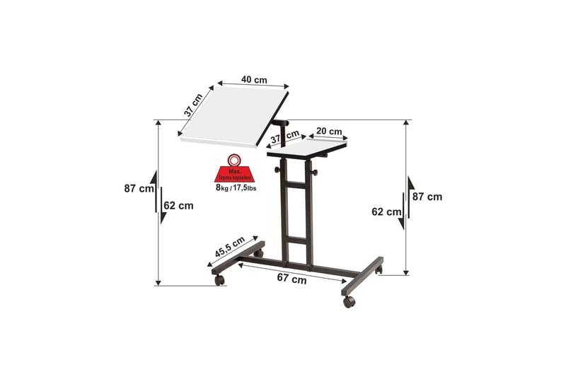 Morse Ståskrivbord 67 cm - Vit/Svart - Höj och sänkbart skrivbord - Skrivbord