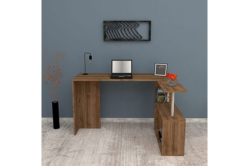 Mossboda Skrivbord 130 cm med Förvaring 2 Hyllor - Brun - Möbler - Bord & matgrupper - Kontorsbord - Skrivbord