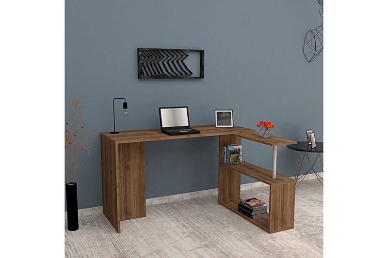 Mossboda Skrivbord 130 cm med Förvaring 2 Hyllor - Brun - Möbler - Bord & matgrupper - Kontorsbord - Skrivbord