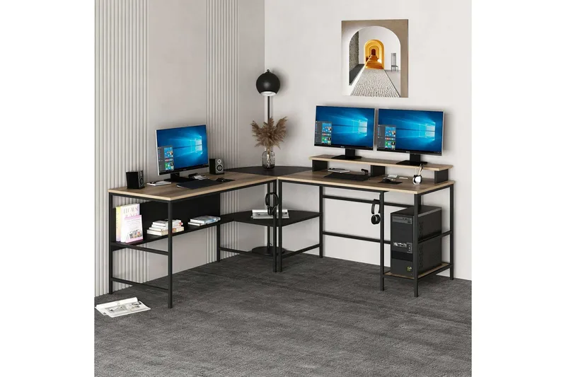 Nafe Hörnskrivbord, Guld/Svart