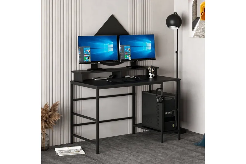 Nafe Skrivbord 120 cm med Hyllor i Trä med Metallstativ, Svart