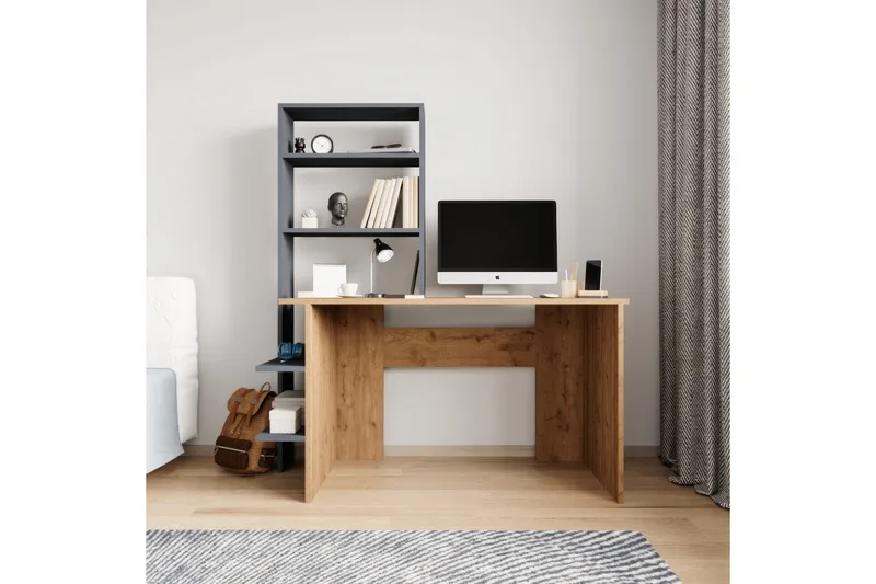 Skrivbord och bokhylla Sorav Ek / antracit - Ek / antracit - Möbler - Bord & matgrupper - Kontorsbord - Skrivbord