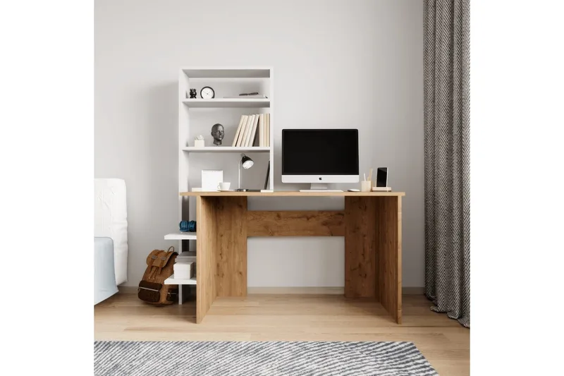 Skrivbord och bokhylla Sorav Ek / Vit - Ek / Vit - Möbler - Bord & matgrupper - Kontorsbord - Skrivbord