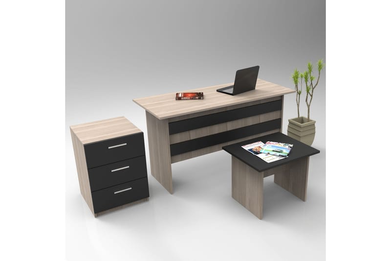 Okani Skrivbord 140 cm med Förvaring och Fotpall - Natur/Svart - Skrivbord