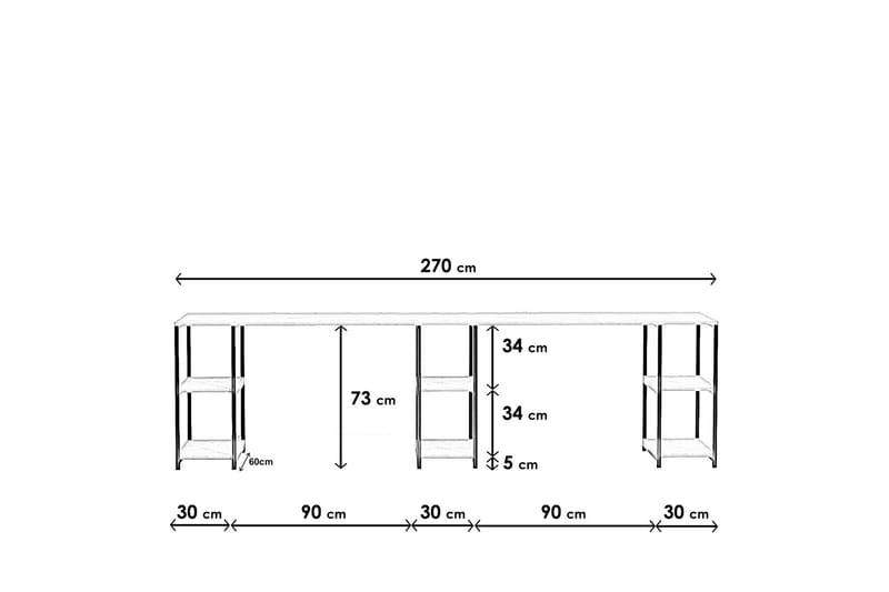 Orpierre Skrivbord 270 cm med Förvaring Hyllor - Natur/Svart - Möbler - Bord & matgrupper - Kontorsbord - Skrivbord