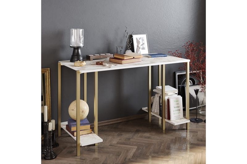 Pinnarp Skrivbord 125 cm med Förvaring 2 Hyllor Marmormönste - Grå - Möbler - Bord & matgrupper - Kontorsbord - Skrivbord