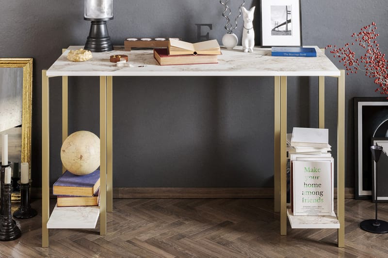 Pinnarp Skrivbord 125 cm med Förvaring 2 Hyllor Marmormönste - Grå - Möbler - Bord & matgrupper - Kontorsbord - Skrivbord