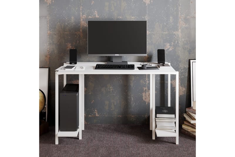 Pinnarp Skrivbord 125 cm med Förvaring 2 Hyllor - Vit - Möbler - Bord & matgrupper - Kontorsbord - Skrivbord