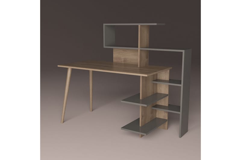Priyas Skrivbord 141,8x121,4x141,8 cm med förvaring - Antracit/Brun - Skrivbord